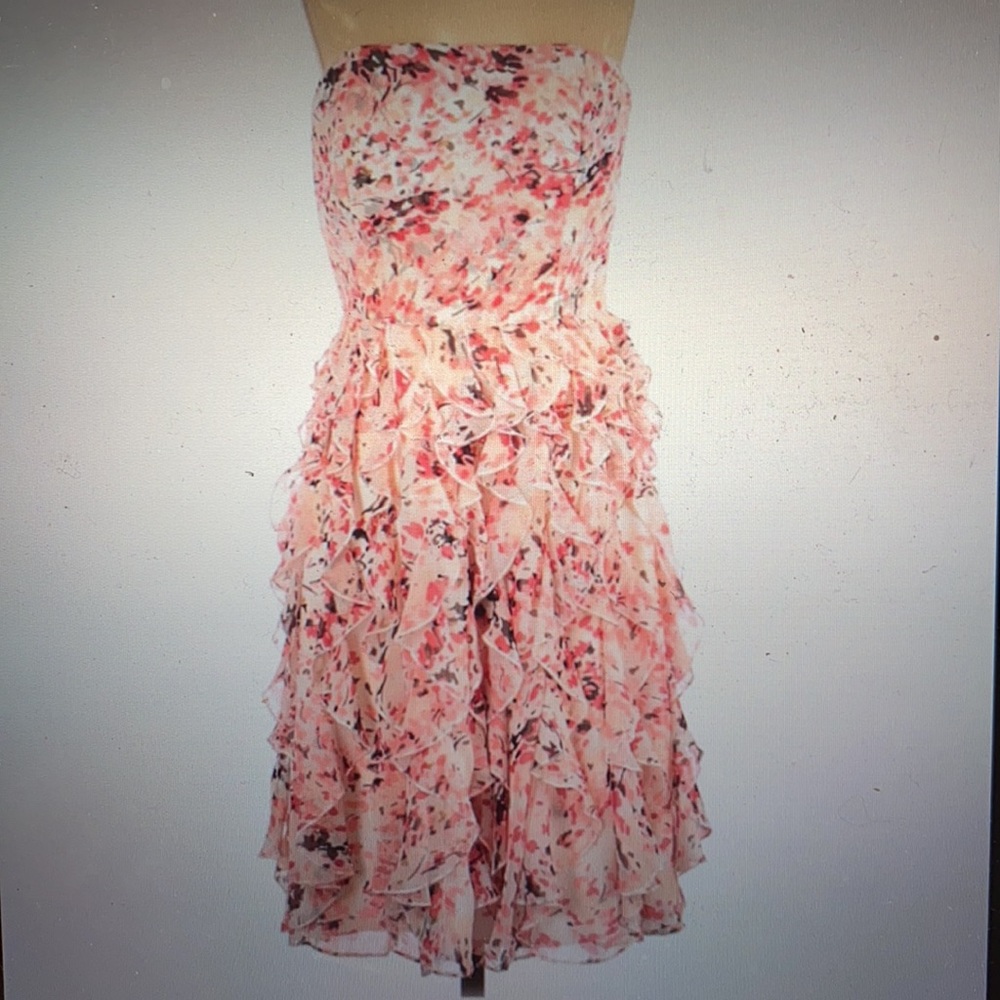 Pink Floral Strapless Dress - Size 10